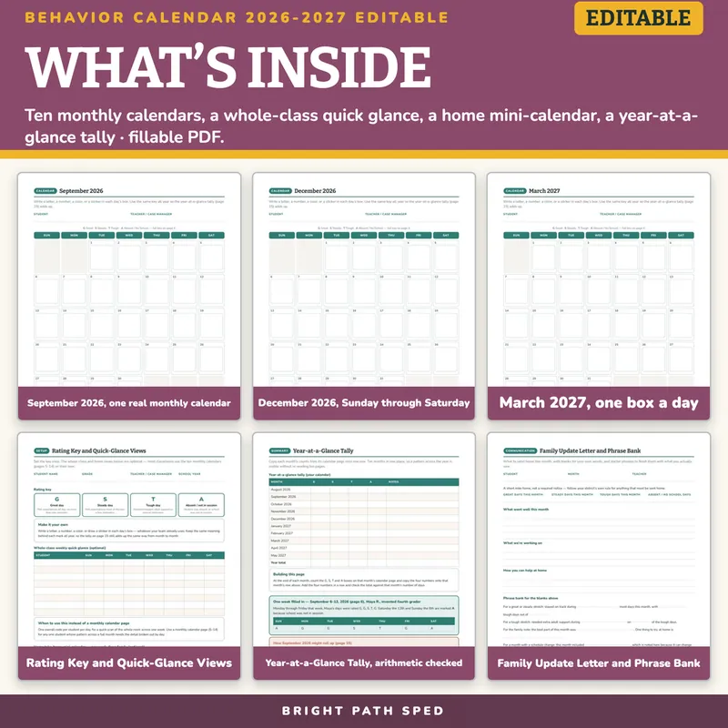 Behavior Calendar 2026-2027 Editable, image 2 of 4