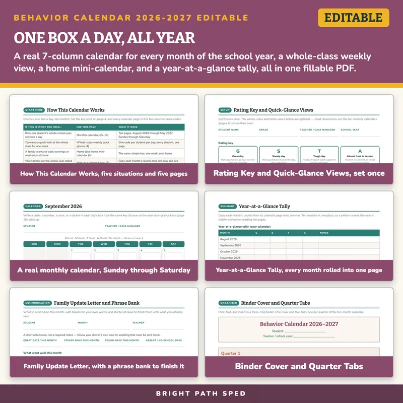 Behavior Calendar 2026-2027 Editable, image 3 of 4