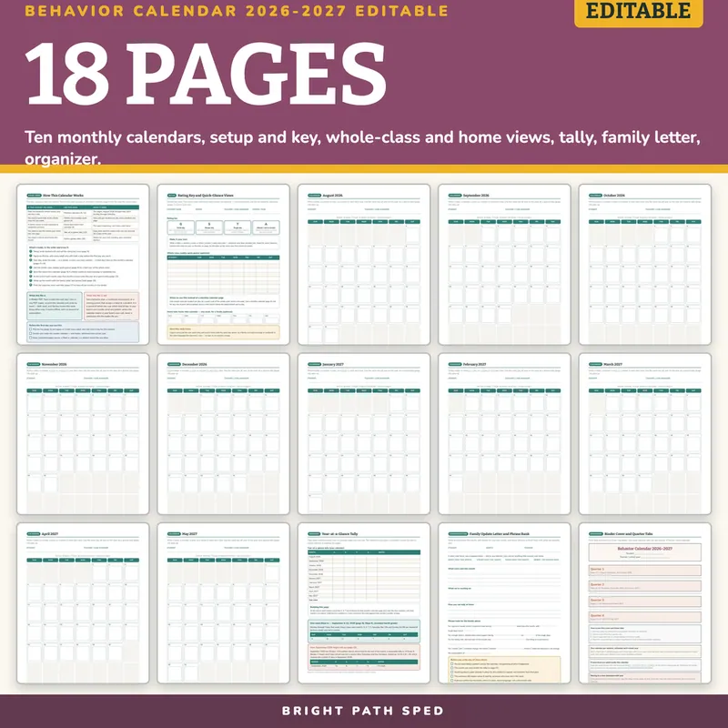 Behavior Calendar 2026-2027 Editable, image 4 of 4