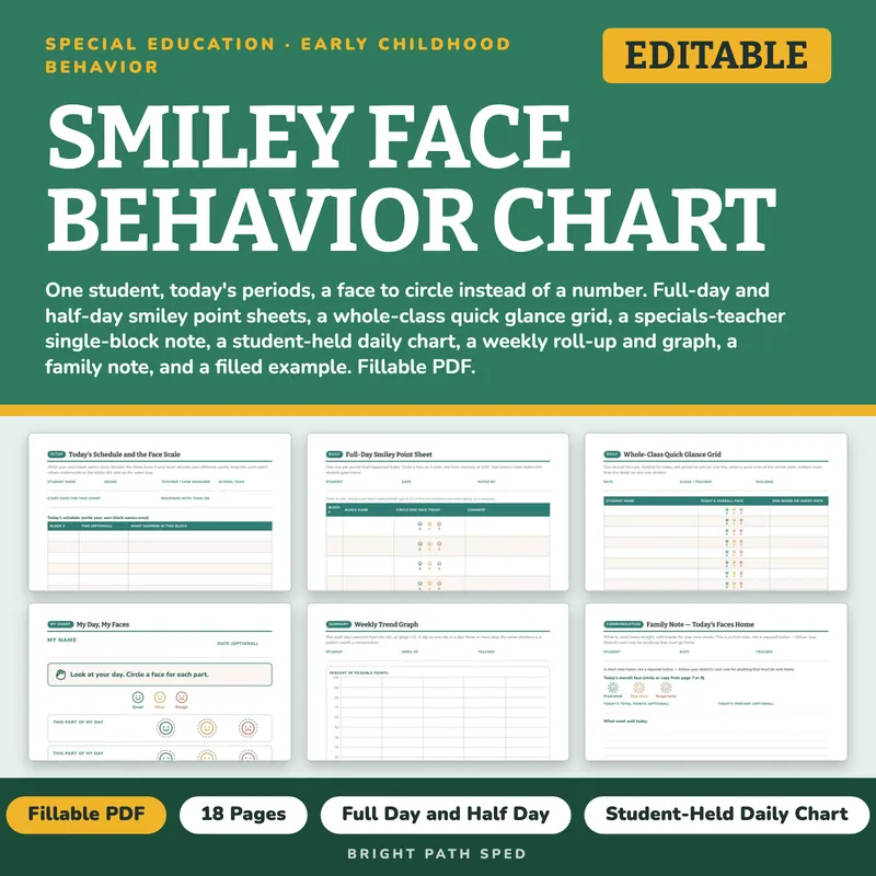 Behavior Chart Smiley Face Kindergarten, image 1 of 4