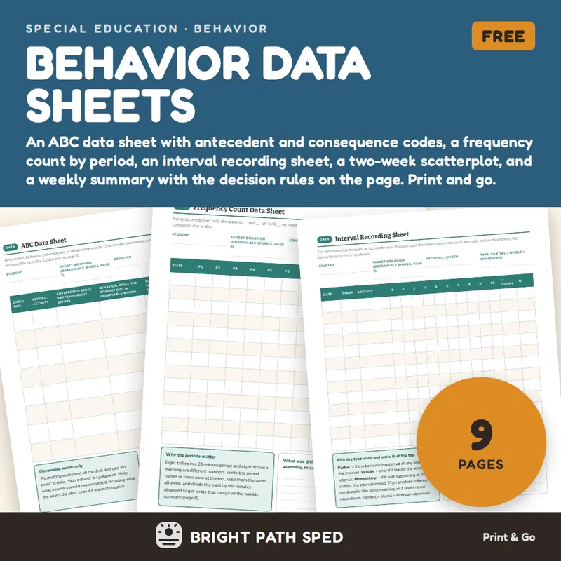 Behavior Data Sheets FREE, image 1 of 4