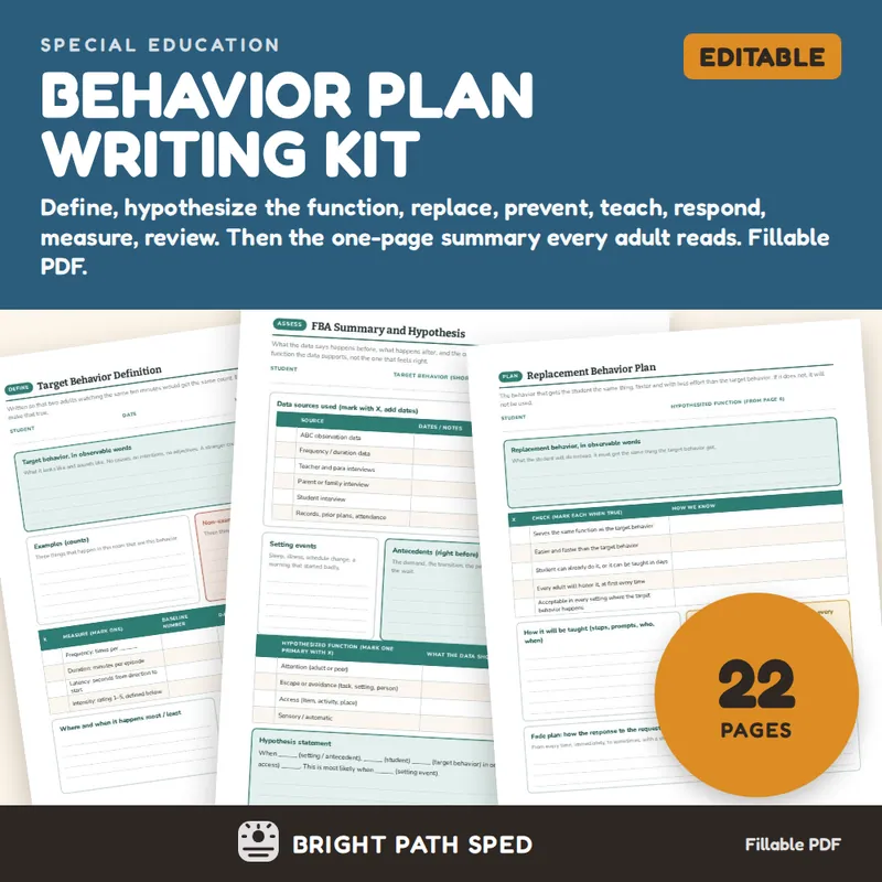 Behavior Intervention Plan Template BIP FBA Replacement Behavior, image 1 of 4
