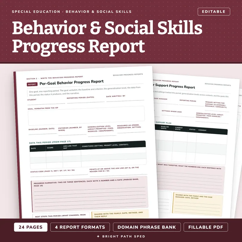 Behavior & Social Skills IEP Progress Report Editable, image 1 of 4