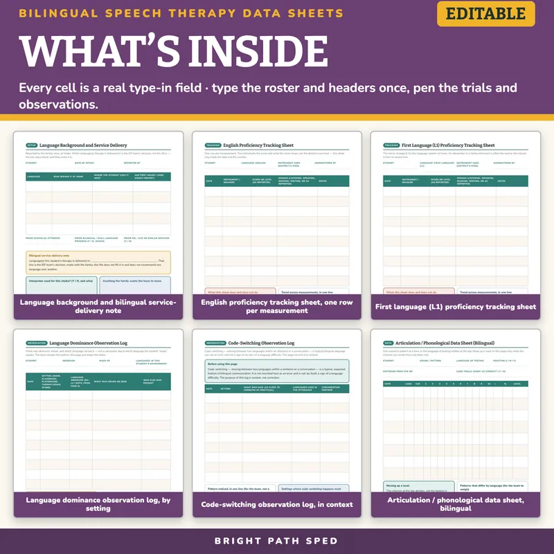 Bilingual Speech Therapy Data Sheets Editable, image 2 of 4