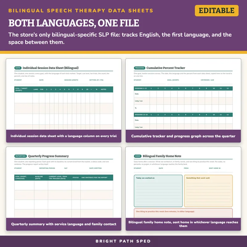 Bilingual Speech Therapy Data Sheets Editable, image 3 of 4