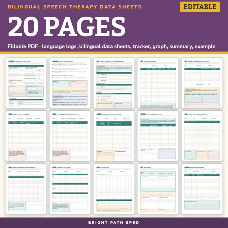 Bilingual Speech Therapy Data Sheets Editable, image 4 of 4