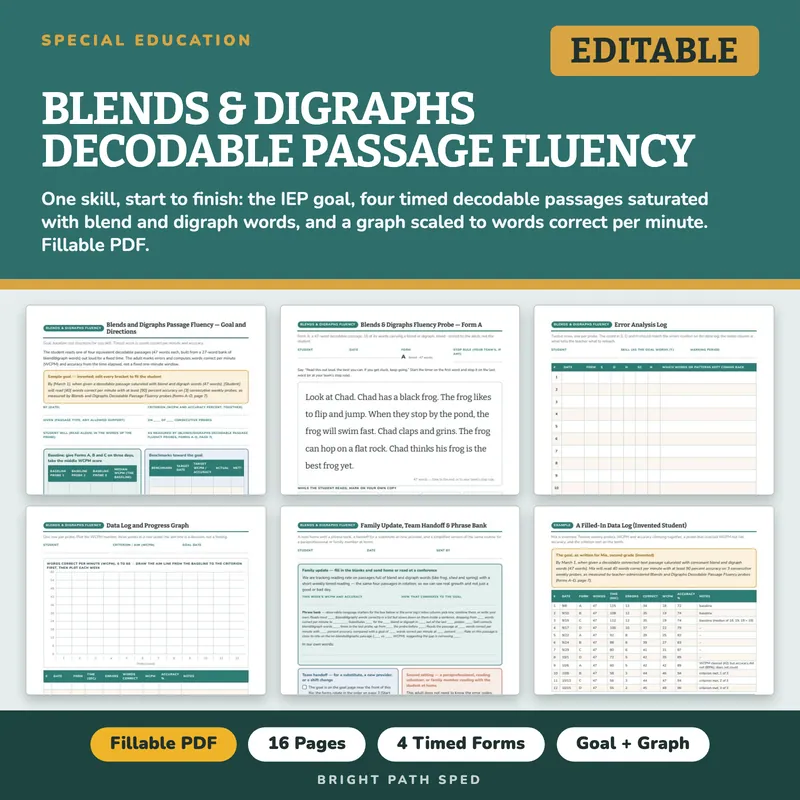 Blends and Digraphs Decodable Passage Fluency Probes, image 1 of 4