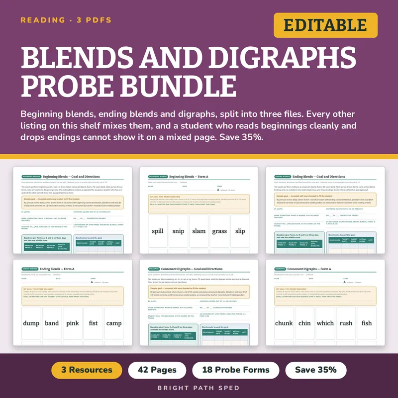 Blends and Digraphs Progress Monitoring Probes Bundle, image 1 of 3
