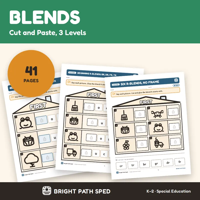 Blends K-2 Cut and Paste Worksheets 3 Levels, image 1 of 4
