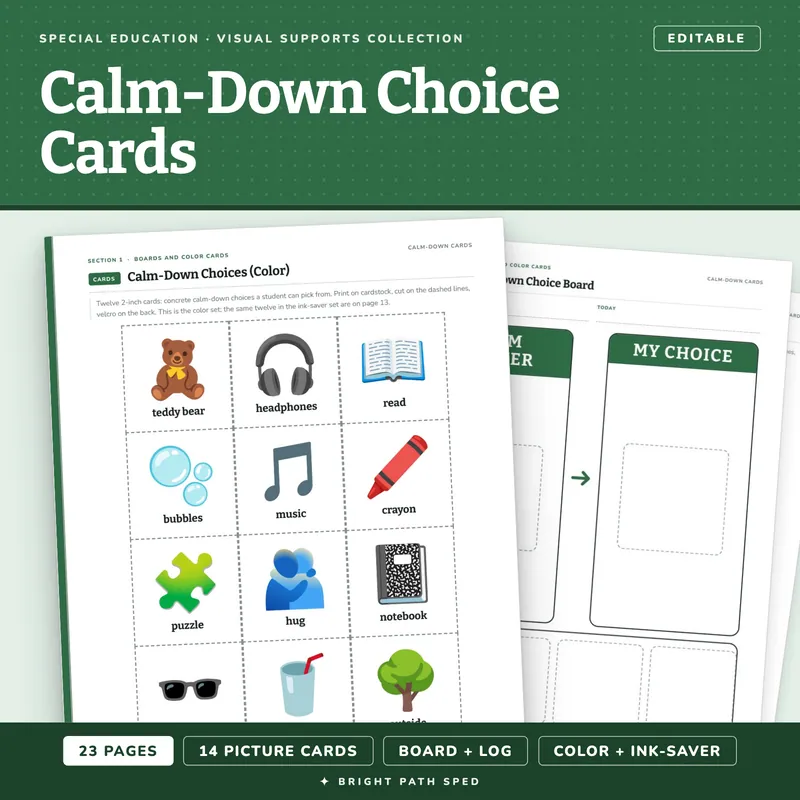 Calm-Down Choice Cards for Special Education, image 1 of 4