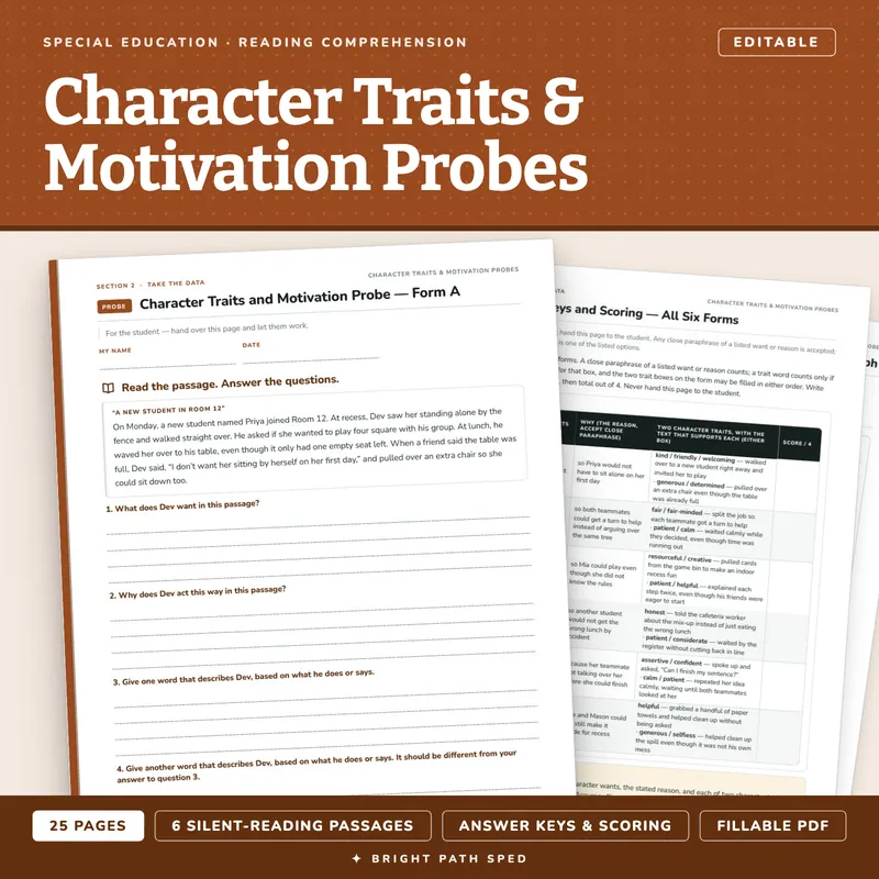 Character Traits and Motivation Probes Editable, image 1 of 4