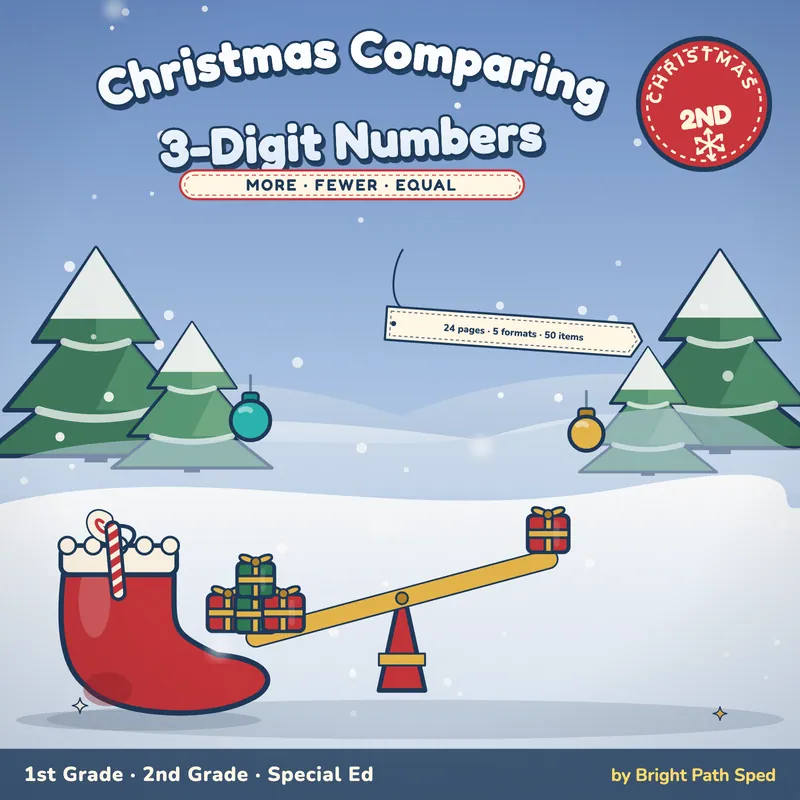 Christmas Comparing 3-Digit Numbers Worksheets, image 1 of 4