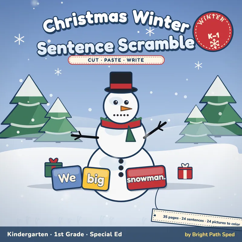 Christmas Winter Sentence Scramble Worksheets, image 1 of 4