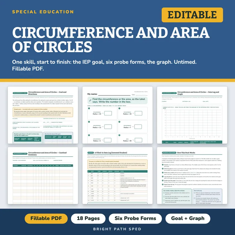 Circumference and Area of Circles Progress Monitoring Probes, image 1 of 4