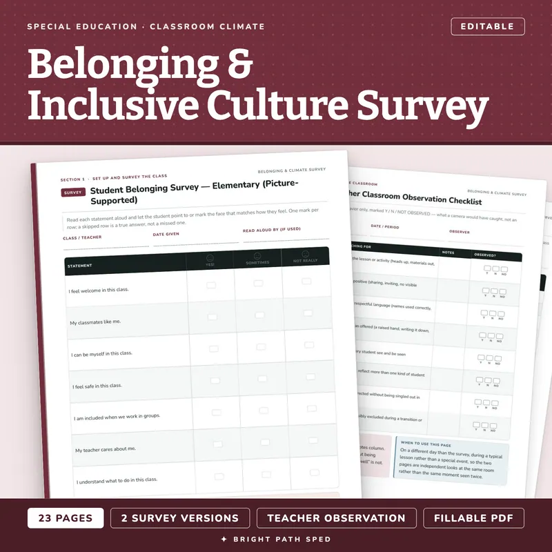 Classroom Belonging and Inclusive Culture Student Survey Editable, image 1 of 4