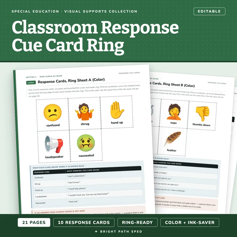Classroom Response Cue Cards for Special Education, image 1 of 4