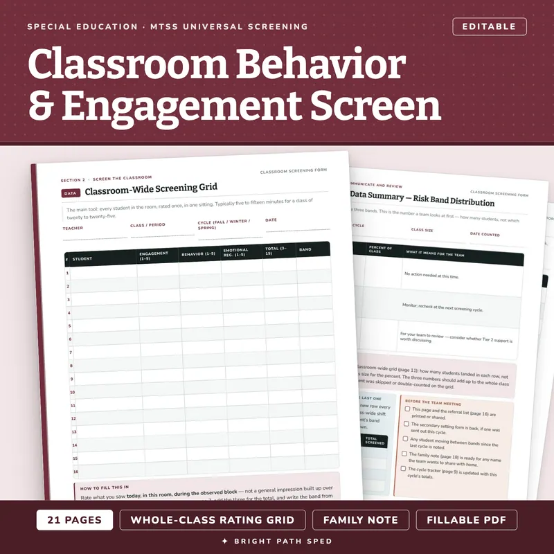 Classroom-Wide Behavioral and Engagement Screening Editable, image 1 of 4