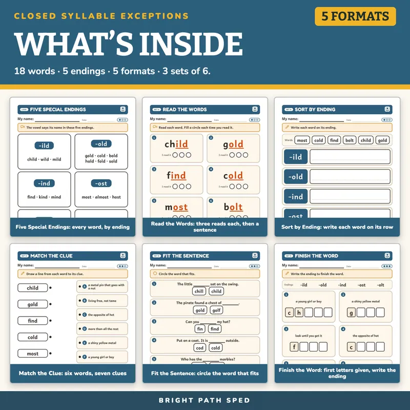 Closed Syllable Exceptions Worksheets, image 2 of 4