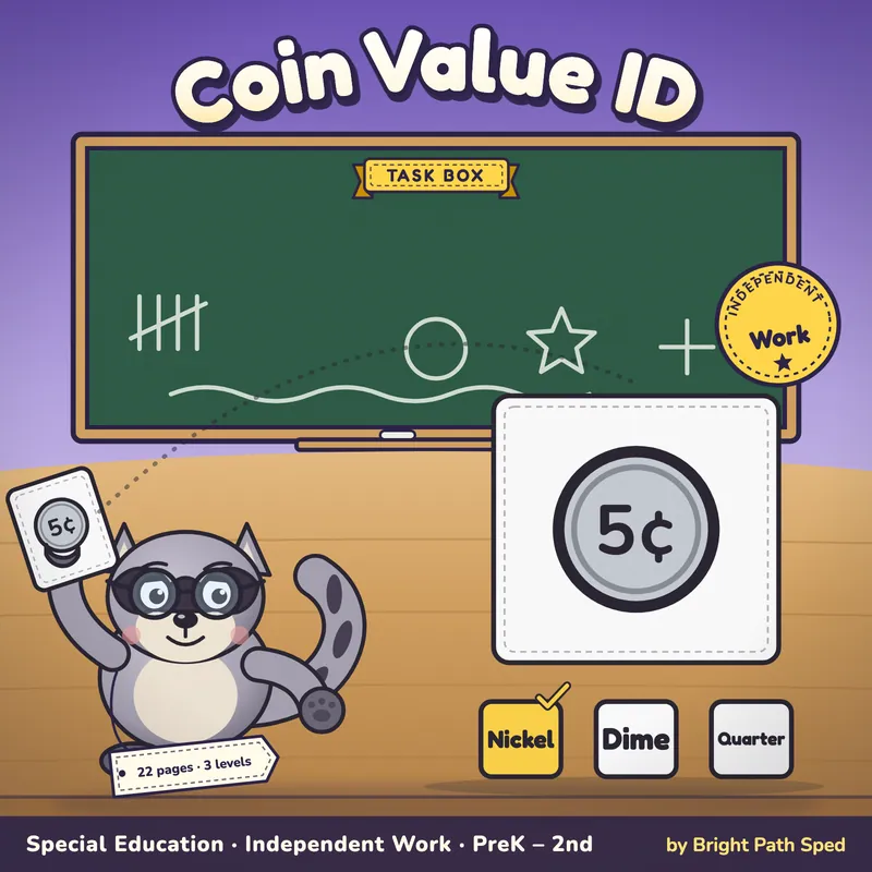 Coin Value Identification Sort Task Box, image 1 of 4