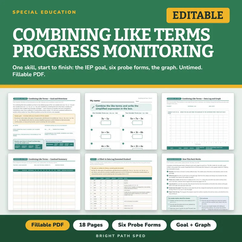 Combining Like Terms Progress Monitoring Probes, image 1 of 4
