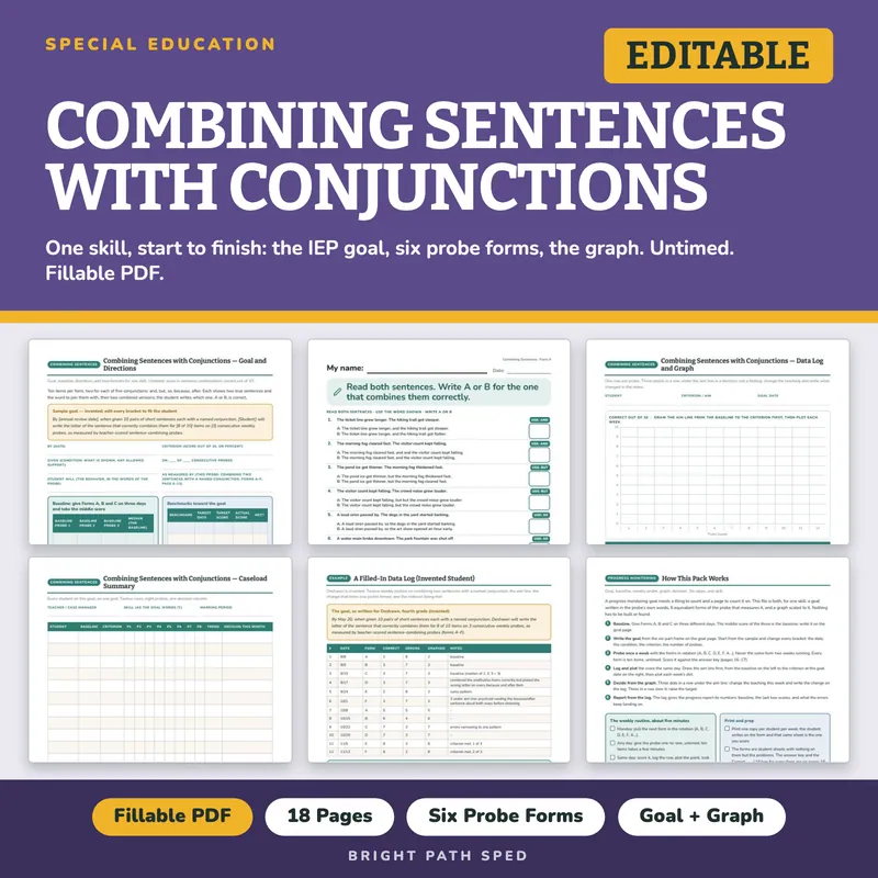 Combining Sentences with Conjunctions Progress Monitoring Probes, image 1 of 4