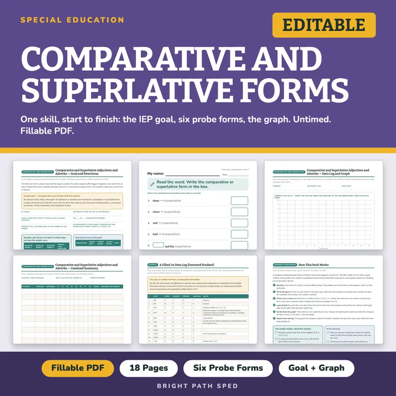 Comparative and Superlative Adjectives and Adverbs Progress Monitoring Probes, image 1 of 4