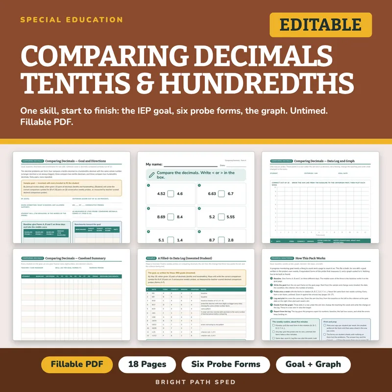 Comparing Decimals (Tenths and Hundredths) Progress Monitoring Probes, image 1 of 4