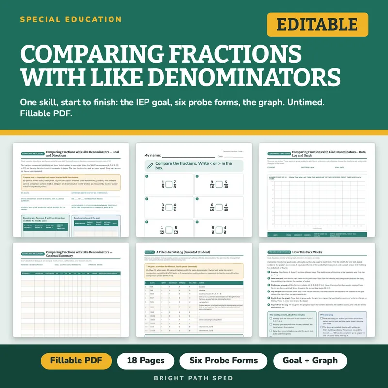 Comparing Fractions with Like Denominators Progress Monitoring Probes, image 1 of 4