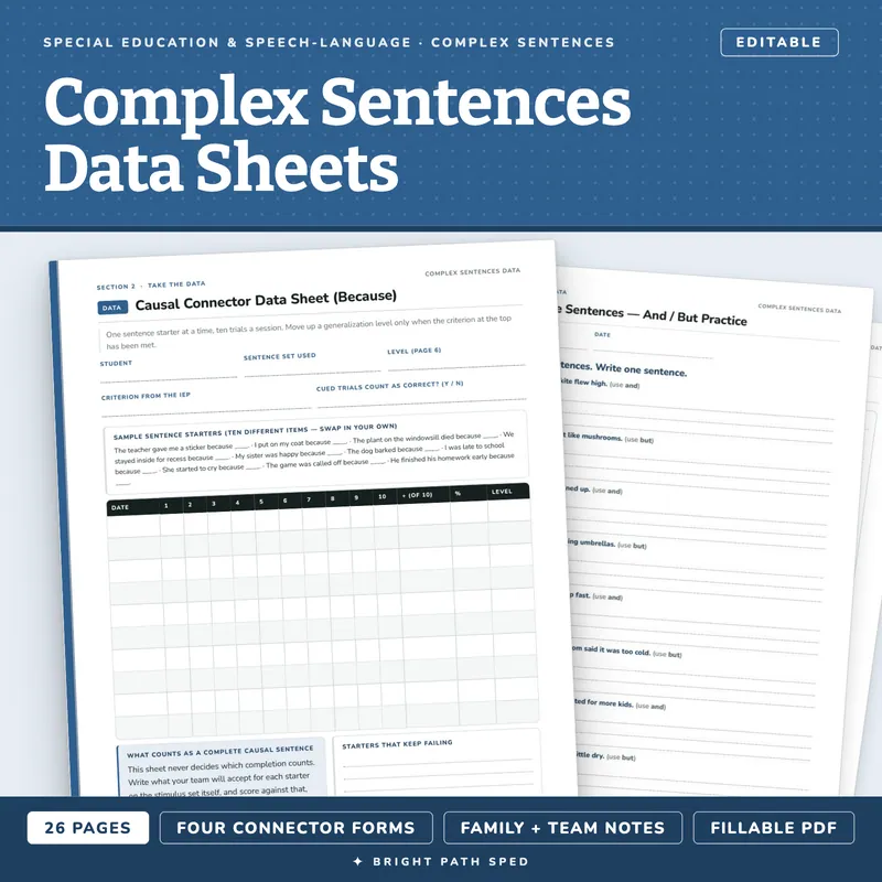Complex Sentences Progress Monitoring Data Sheets Editable, image 1 of 4