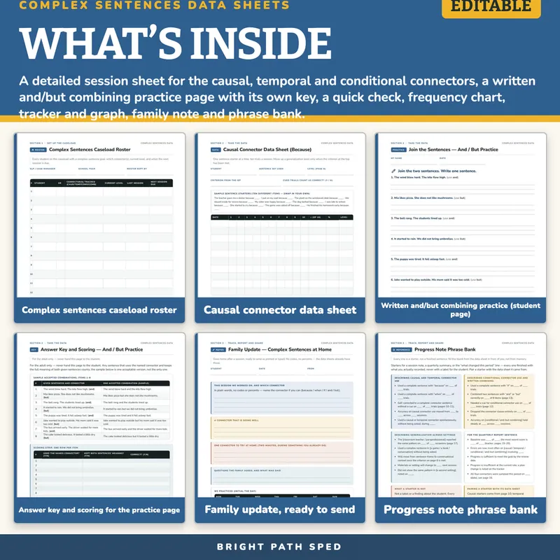 Complex Sentences Progress Monitoring Data Sheets Editable, image 2 of 4