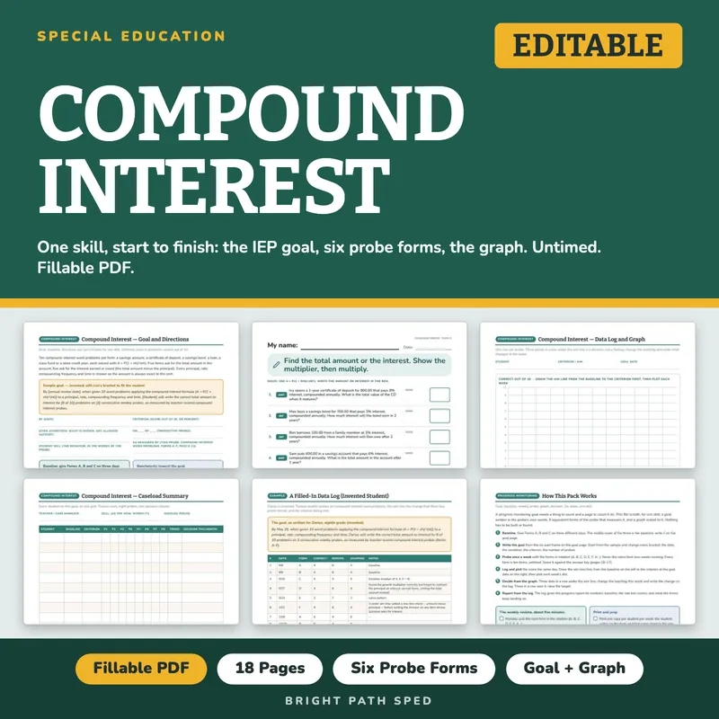 Compound Interest Word Problems Progress Monitoring Probes, image 1 of 4