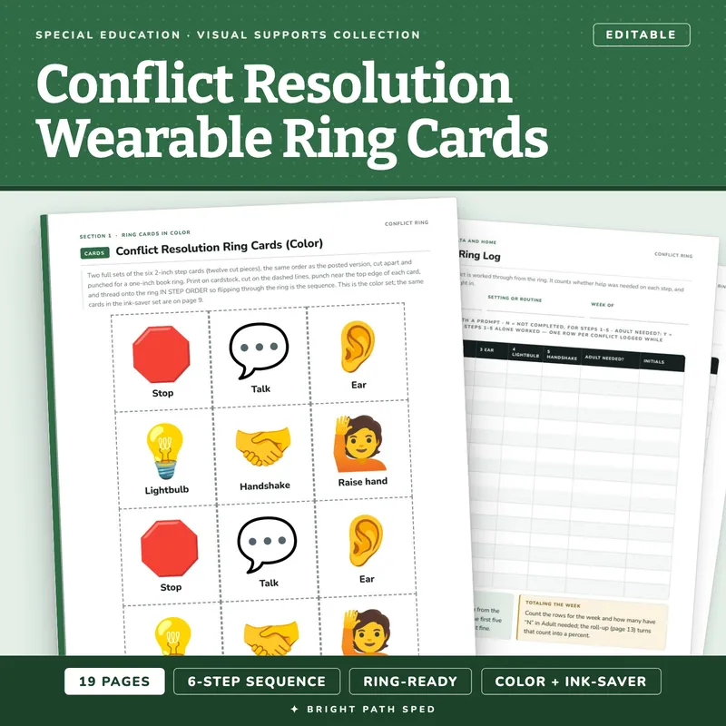Conflict Resolution Wearable Ring Cards for Special Education, image 1 of 4