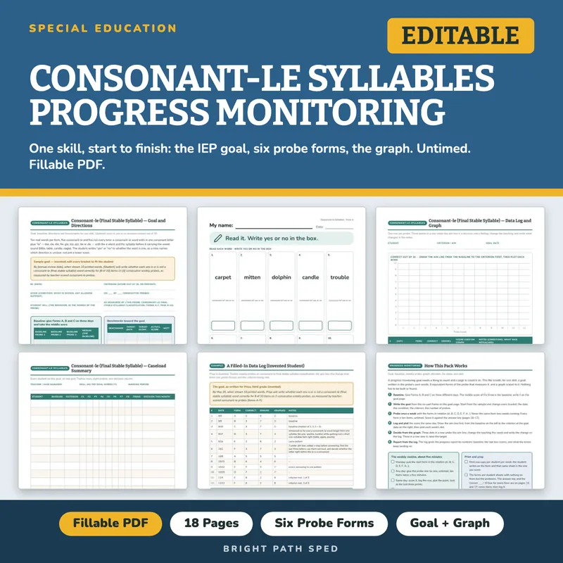Consonant-le (Final Stable Syllable) Progress Monitoring Probes, image 1 of 4