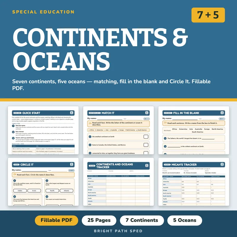 Continents and Oceans Worksheets K-2, image 1 of 4