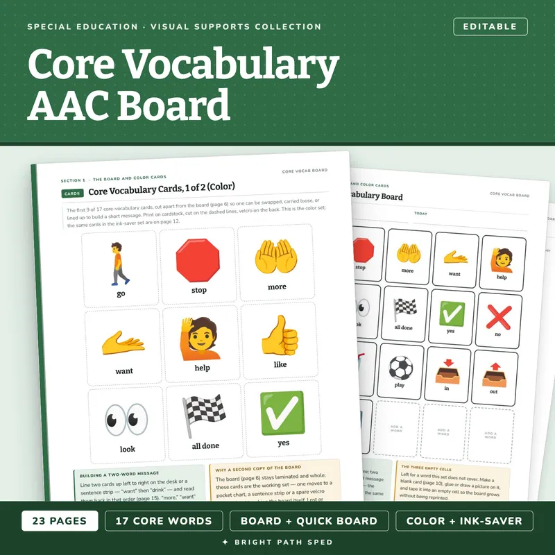 Core Vocabulary Communication Board Editable, image 1 of 4