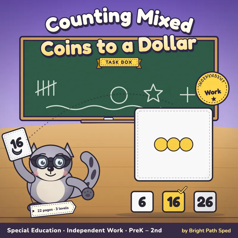 Counting Mixed Coins to a Dollar Task Box, image 1 of 4
