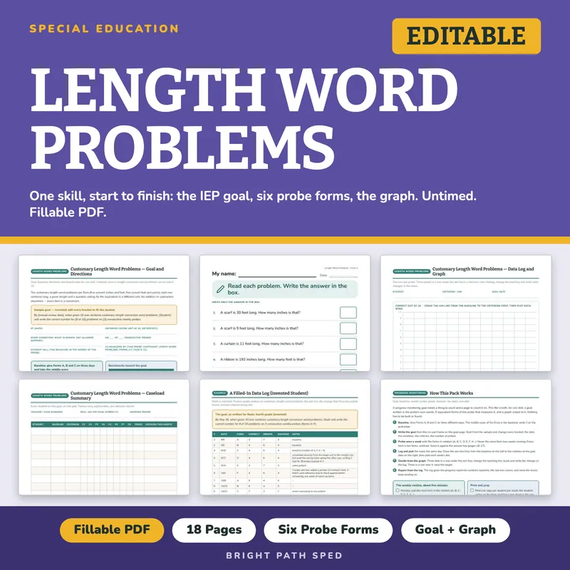 Customary Length Word Problems Progress Monitoring Probes, image 1 of 4
