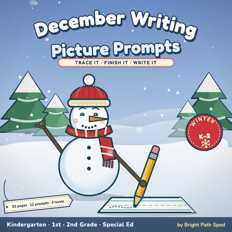 December Writing Picture Prompts with Word Bank and Sentence Starters, image 1 of 4