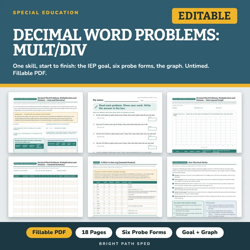 Decimal Word Problems Multiplication Division Progress Monitoring Probes, image 1 of 4