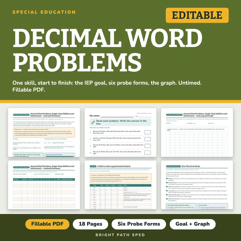 Decimal Word Problems Single-Step Progress Monitoring Probes, image 1 of 4