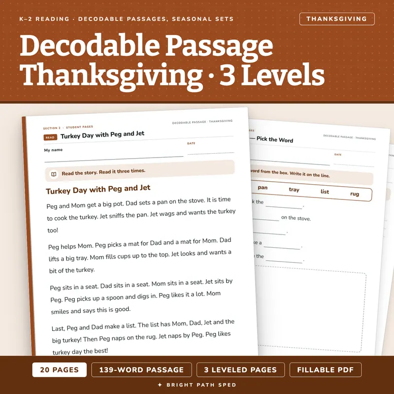 Decodable Passage Thanksgiving, image 1 of 4
