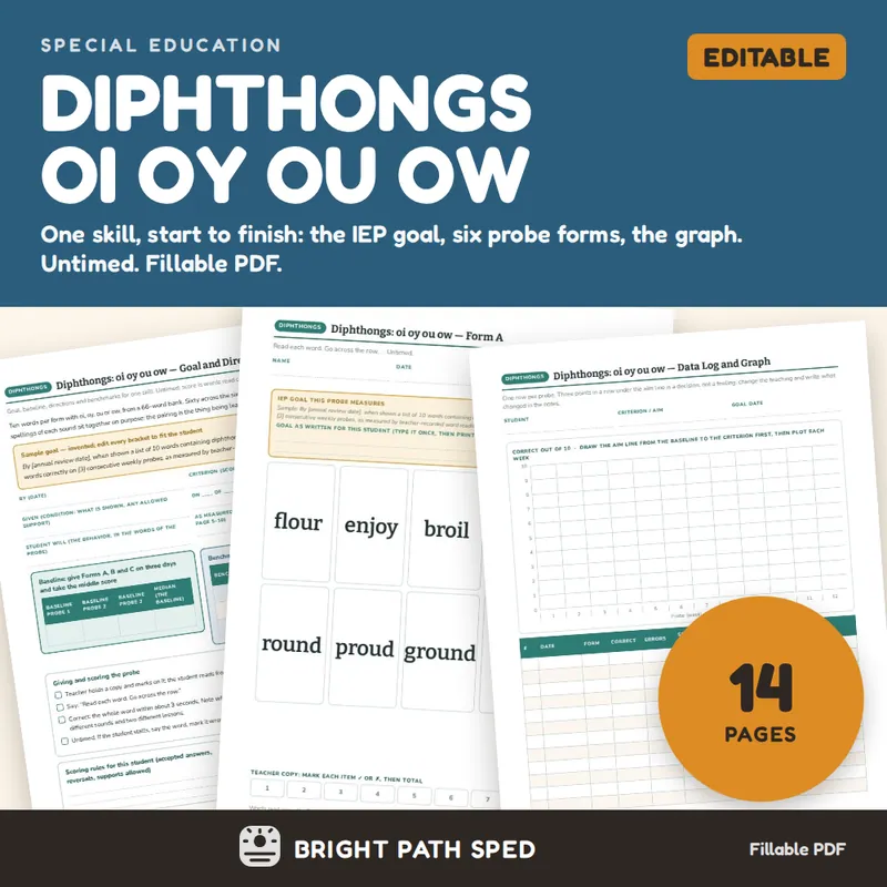 Diphthongs oi oy ou ow Progress Monitoring Probes, image 1 of 4