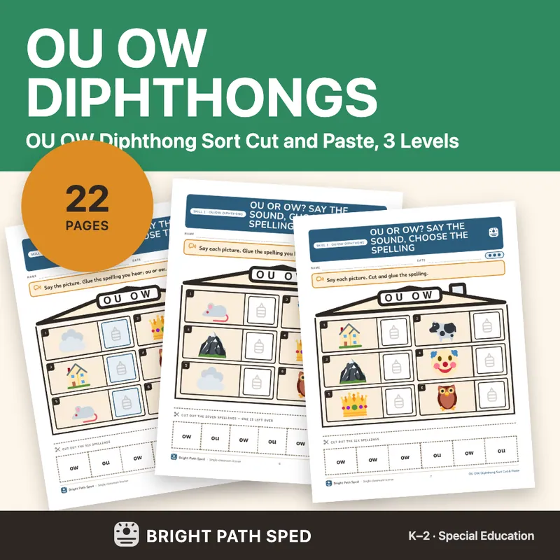 Diphthongs OU OW Sort Cut and Paste 3 Levels, image 1 of 4