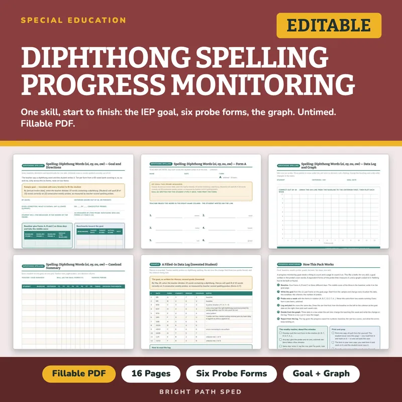 Diphthongs Spelling Dictation Progress Monitoring Probes, image 1 of 4