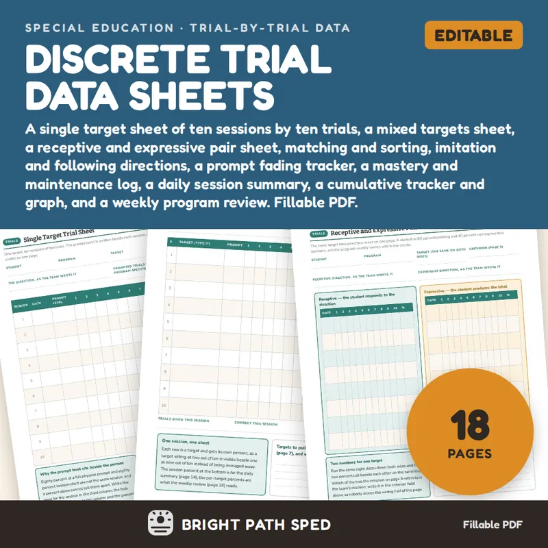 Discrete Trial Data Sheets Editable, image 1 of 4