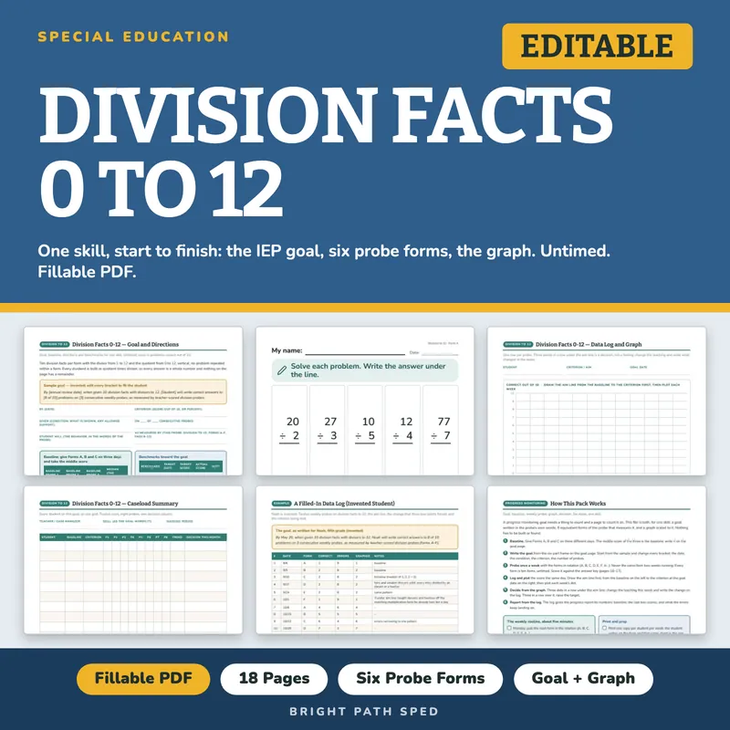 Division Facts 0-12 Progress Monitoring Probes, image 1 of 4
