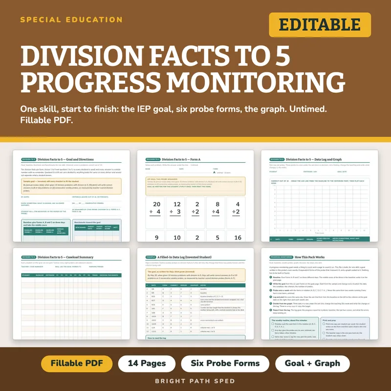 Division Facts to 5 Progress Monitoring Probes, image 1 of 4