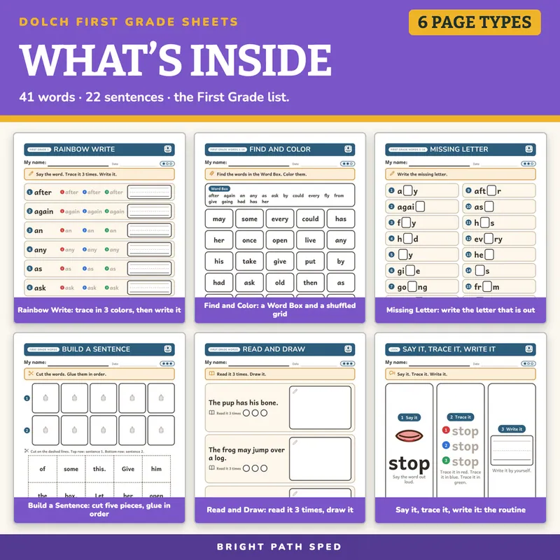 Dolch First Grade Sight Word Worksheets, image 2 of 4