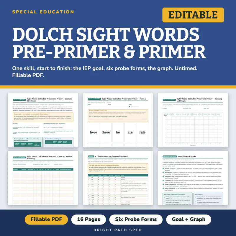 Dolch Pre-Primer and Primer Sight Words Progress Monitoring Probes, image 1 of 4