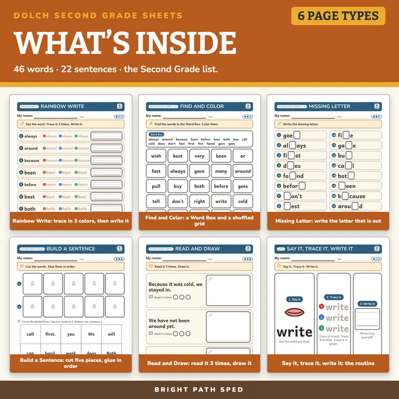 Dolch Second Grade Sight Word Worksheets, image 2 of 4